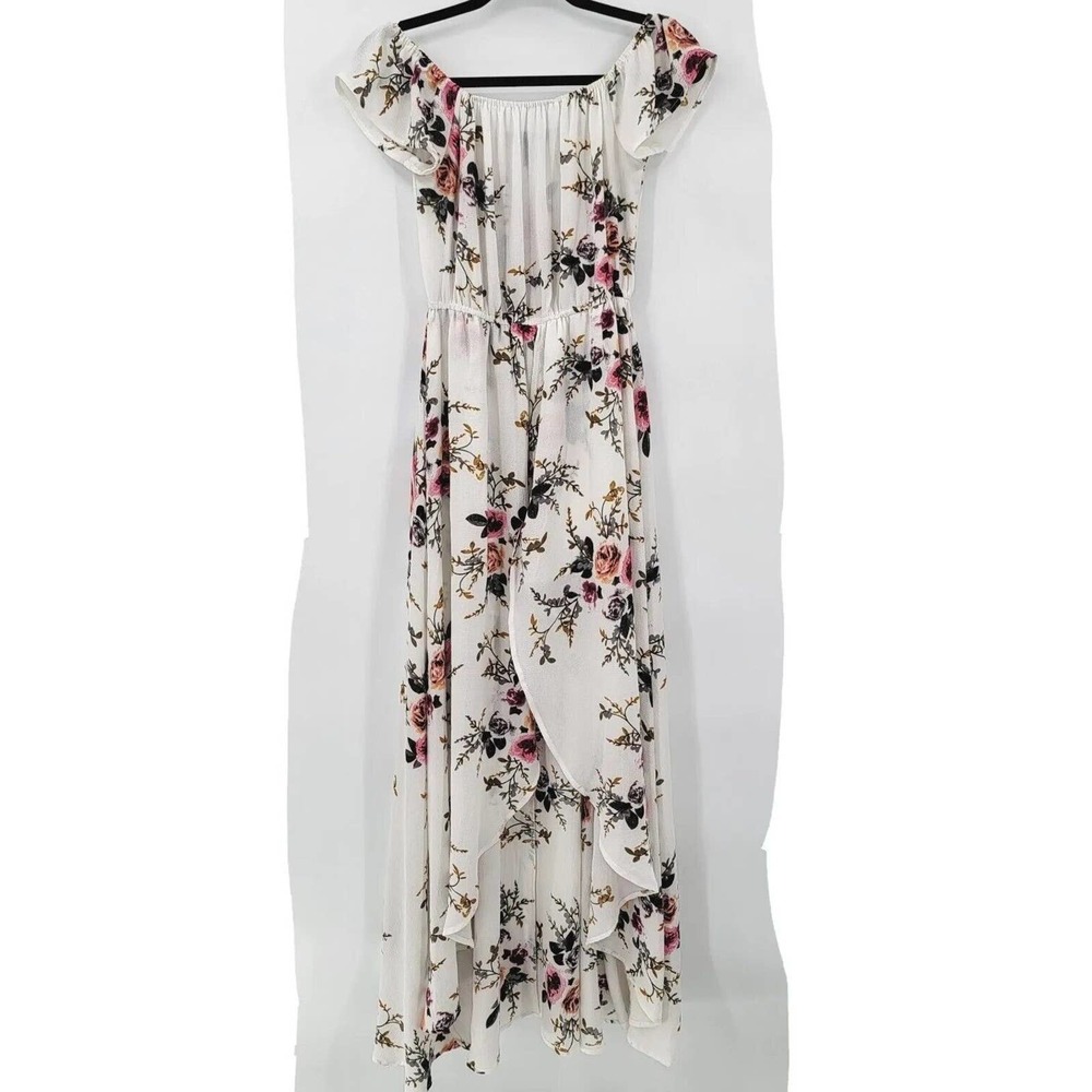 Forever 21 Women's Medium Floral Garden Maxi Dress Flutter Sleeve Romper Vaca